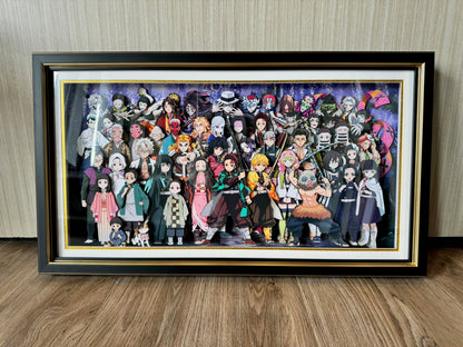 Handcrafted 3D anime shadow box artwork inspired by Demon Slayer featuring full character ensemble
