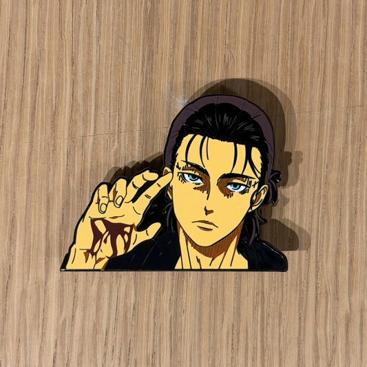 anime warrior enamel pin inspired by dark action aesthetics