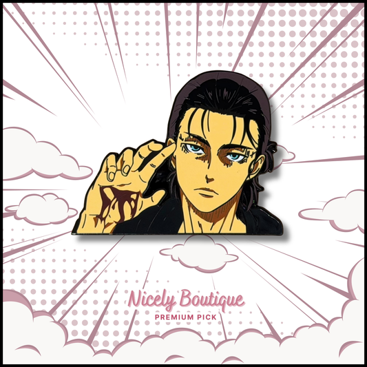 dark military anime warrior enamel pin with intense expression