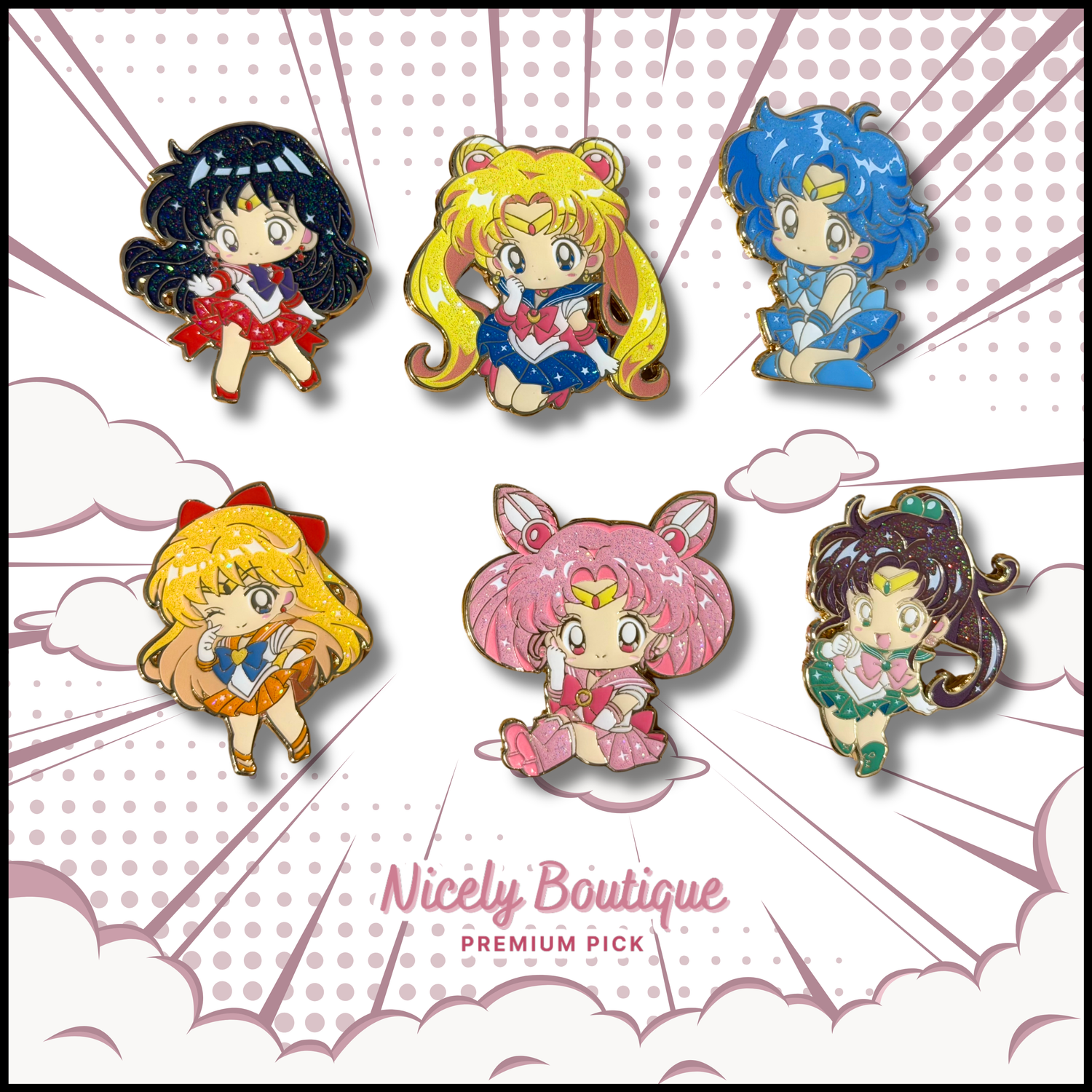 sailor moon inspired magical girl chibi enamel pin set
