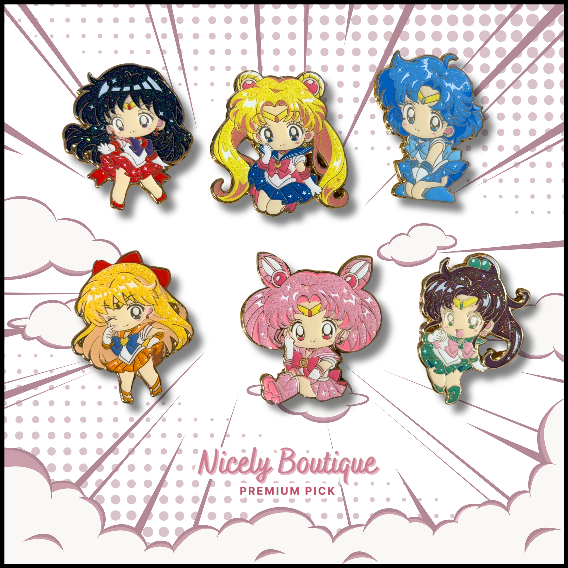 sailor moon inspired magical girl chibi enamel pin set