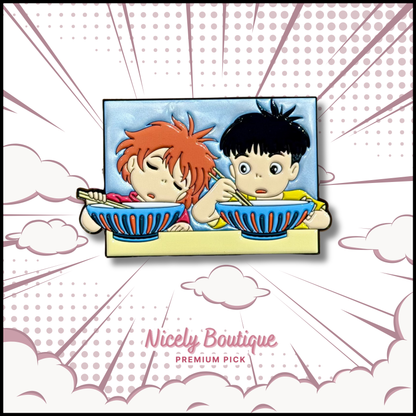 Ocean Girl & Boy Ramen Scene -Inspired Character Enamel Pin